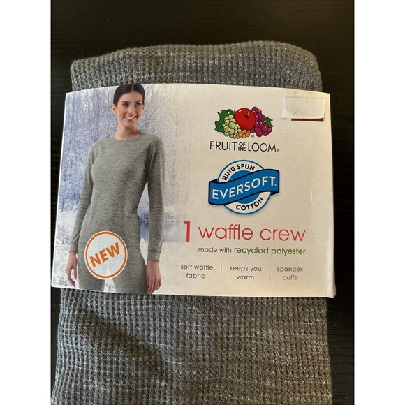 Fruit of the Loom Womans Waffle Eversoft Crew Thermal Gray Shirt Size XL NWT - Picture 2 of 6